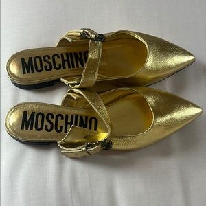Moschino Gold Pointed Mules
